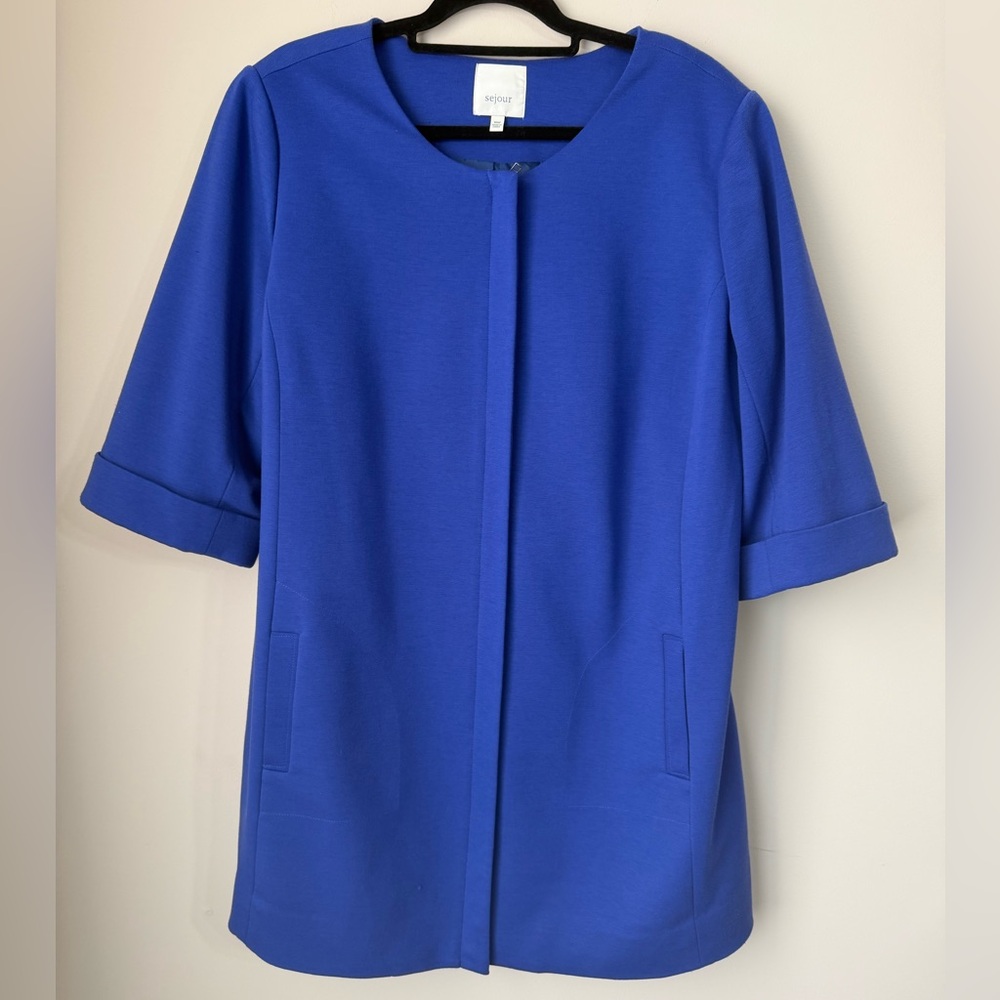 Women's Plus Plaid Button Up Over Coat  3/4 Sleeve Sejour 16